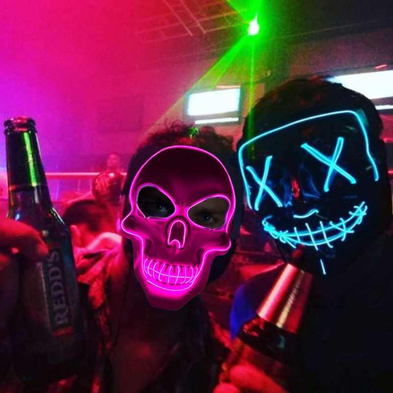 Parti Maskeleri Neon Led İskelet Maskesi Işık Karanlık Maskede Cosplay Masque Costume Cadılar Bayramı Festivali Parti Malzemeleri Korku Parlayan Maske 220827