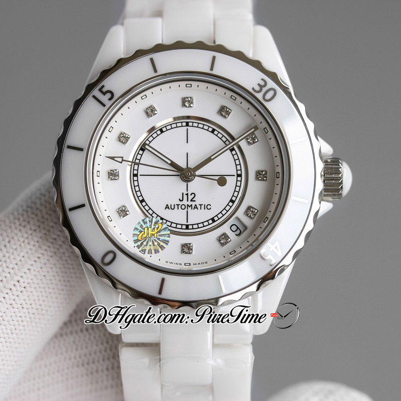 TWF J13 H5705 A12.1 Automatische unisex horloge heren dames 38 mm Korea keramische witte wijzerplaat diamanten markers keramiek armband super editie dames horloges puretime b2