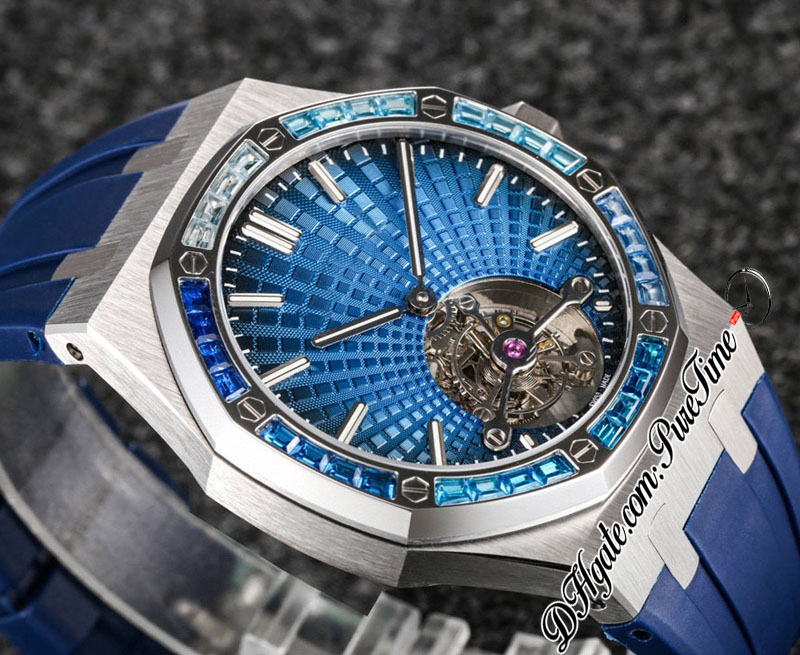 R8F V3 Tourbillon A2950 Automático Relógio Automático 2652 Extra Fin 41mm Sihh Diamonds Bolecendo Blue Dial Dial Breation Strap 2022 Super edição PureitMe B2