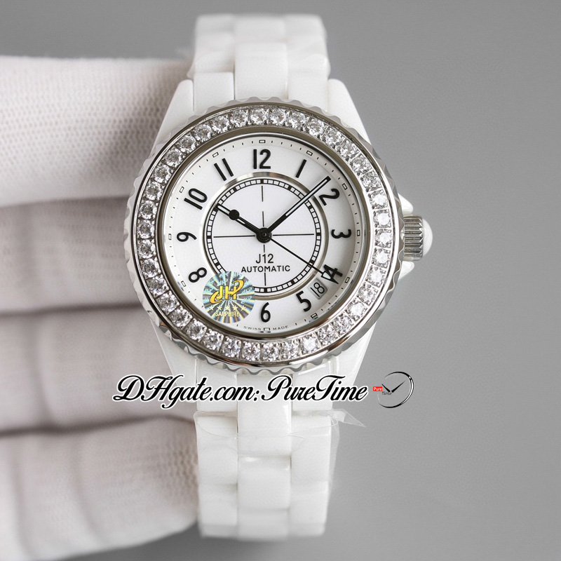 TWF J13 H7189 A12.1 Automatisk unisex -klocka Mens Ladies 38mm Korea Ceramic Diamonds Bezel White Dial Number Markers Super Edition Womens Watches Puretime A1