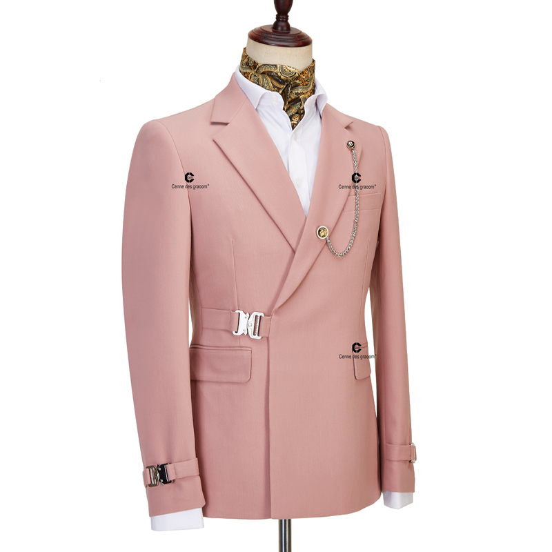 Herrenanzüge, Blazer, Cenne des Graoom, Mantel-Design, eleganter Stil, seitliche Metallschnalle, rosa Herrenanzüge, 2-teiliges Set, Abendessen, Hochzeit, Party 220826