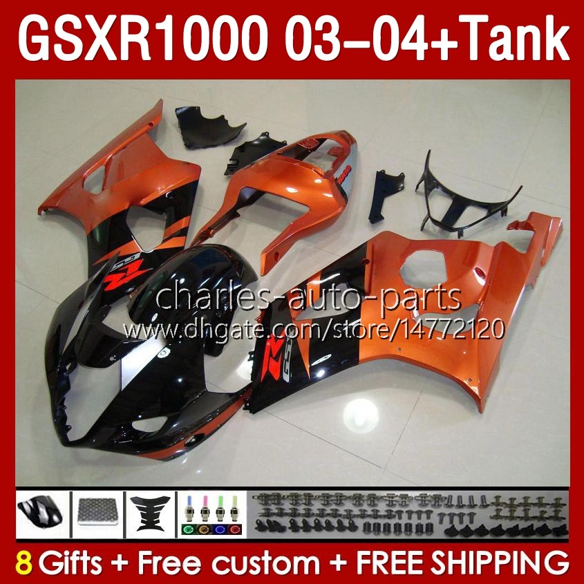 Fairings Kit Tank för Suzuki GSXR-1000 K 3 GSXR 1000 CC K3 03-04 Injektion Orange Glossy Mold Body 147no.106 GSX-R1000 1000cc GSXR1000 2003 2004 GSX R1000 03 04 OEM FAIRING
