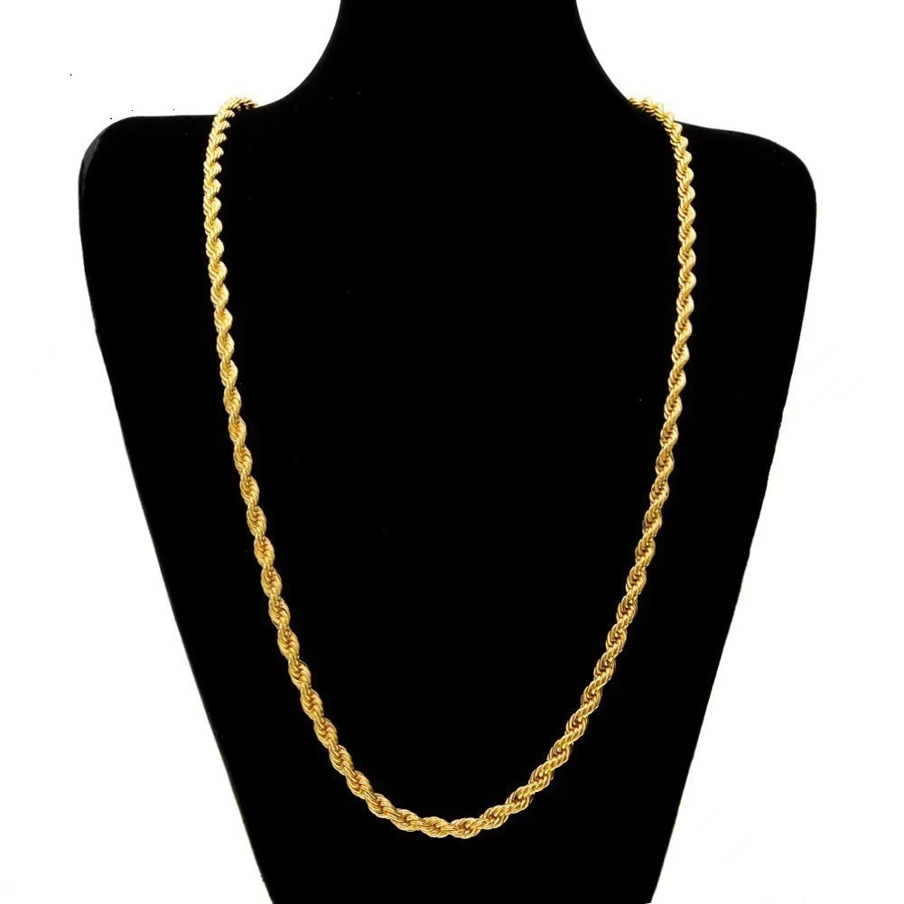 3mm 4mm 5mm Men039s Chains Rapper039s Rope Miami Chain Gold Silverステンレス鋼ロープリンクネックレスヒップホップJ5433245