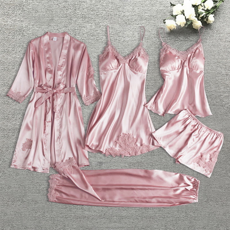 Damen-Schlaf-Lounge, sexy Nachtwäsche, fünfteilige Pyjamas, Schlaf-Oberteile, Robe-Sets, Seiden-Pyjamas, Schlafanzug, Damen-Pyjamas aus Spitze, Satin, Pyjama-Anzug 220827