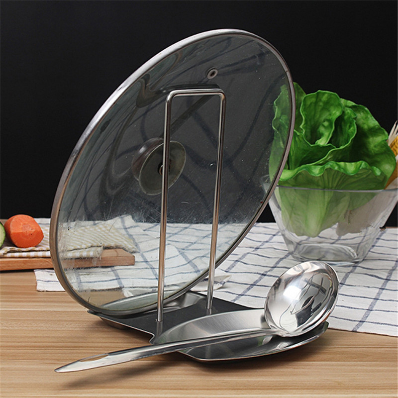 Cooking Utensils Stainless Steel Pan Pot Cover Lid Rack Stand Spoon Holder Stove Organizer Home Storage Soup Spoon Rests Kitchen Tools 220827