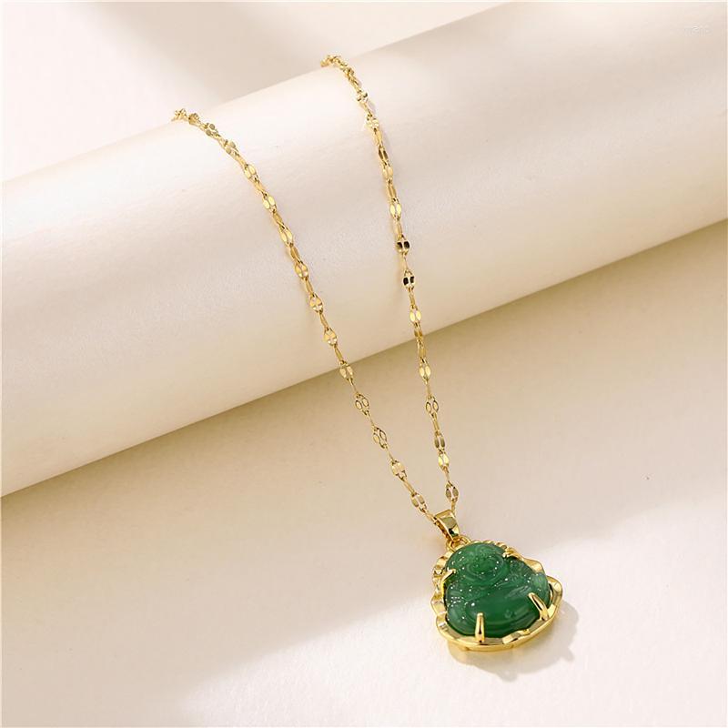 Pendant Necklaces Exquisite Buddha Green Stone Simulated Jade Amulet Maitreya Necklace Jewelry For Women 2022273x