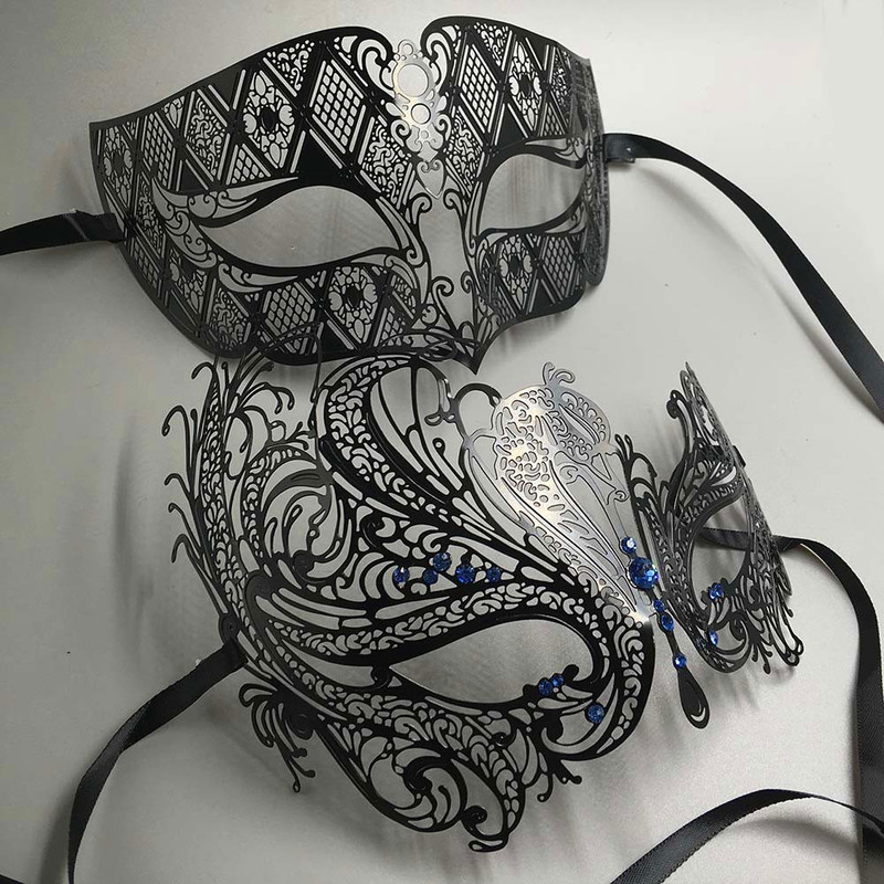 Party Masks Black Silver Gold Metal Filigree Laser Cut Par Venetian Wedding Ball Halloween Masquerade Costume ER Set 220826