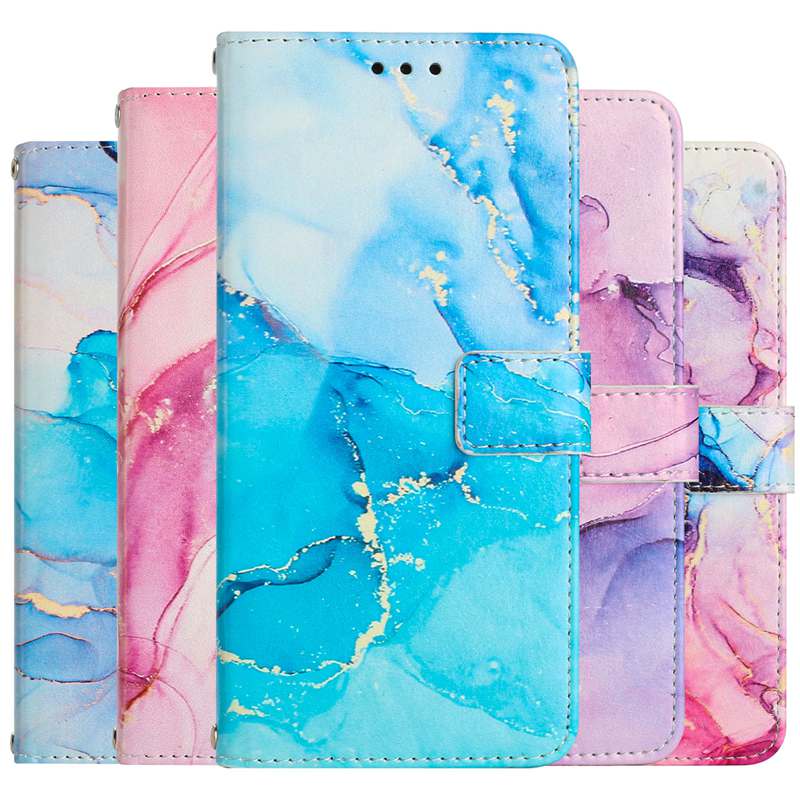 Shoulder Strap Flip Cases For Samsung A23 A33 A52 A53 A73 S22 Ultra S21 Plus S20 FE A03S A12 A13 A22 Luxury Marble Wallet Leather Granite Quartz Stone Holder Cover Pouch