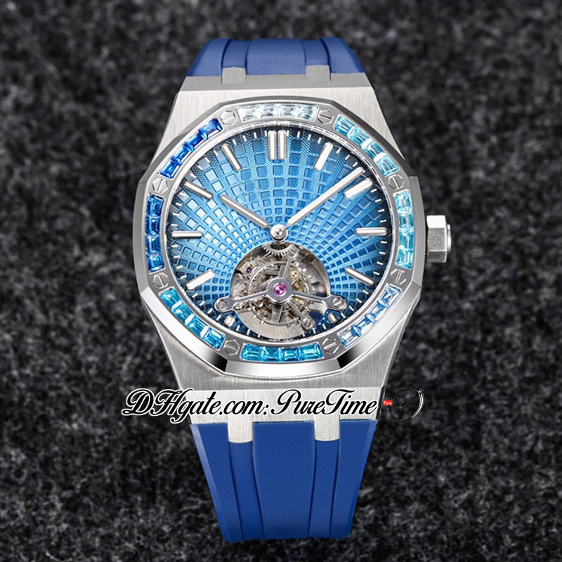 R8F V3 Tourbillon A2950 Automático Relógio Automático 2652 Extra Fin 41mm Sihh Diamonds Bolecendo Blue Dial Dial Breation Strap 2022 Super edição PureitMe B2