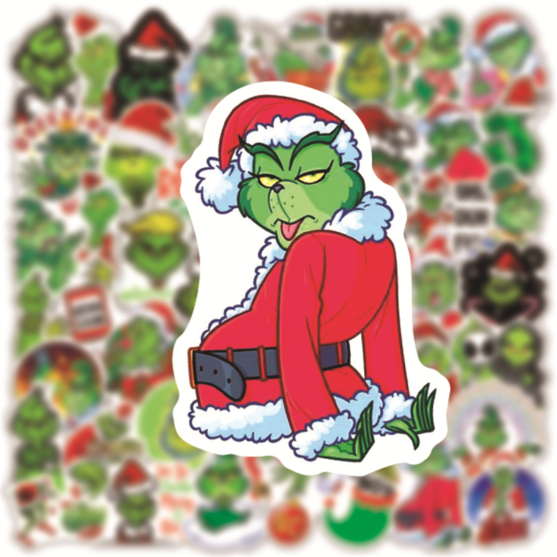 50 peças pacote de adesivos de natal grinch para garrafa de água laptop skate motocicleta decalques à prova d'água 35774056777528