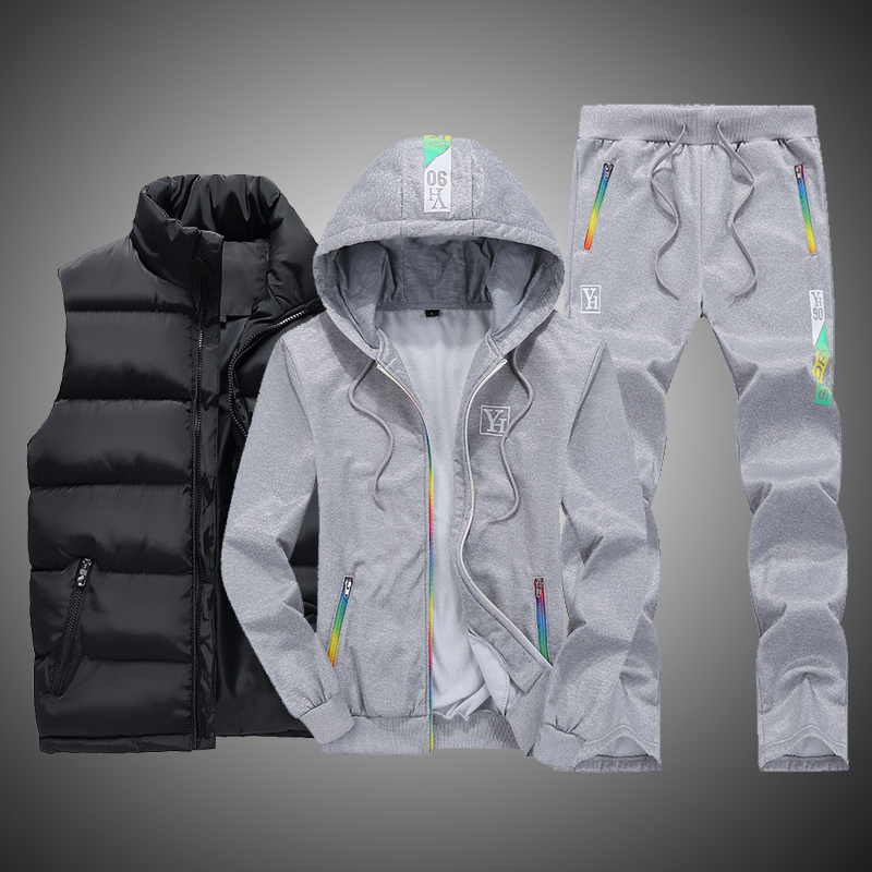 Herrspårsräder Svettdräkt Vinterkläder Set 3 stycken Vest Hoodie Set Fleece Zipper Casual Sport Sweatpant Tracksuit Outfit 221008