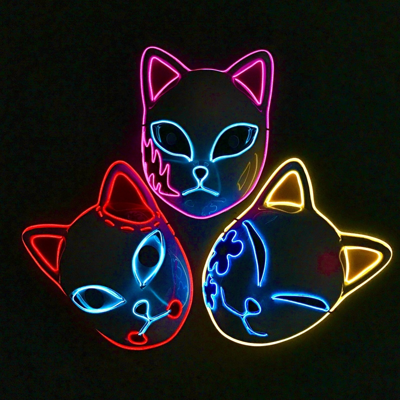 Maschere feste Halloween Cute Cat Vendetta EL Wire Lampeggiante Cosplay LED neon Costume Glowing Dance Carnival 220826