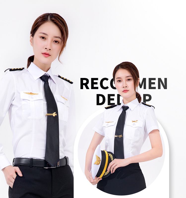 Aviation Corporation Pilote Uniforme Femme Deux Pièces Pantalon Femme Manches Courtes Capitaine Vêtements Marchand Compagnie Aérienne Blouse Pantalon Accessoires Costume