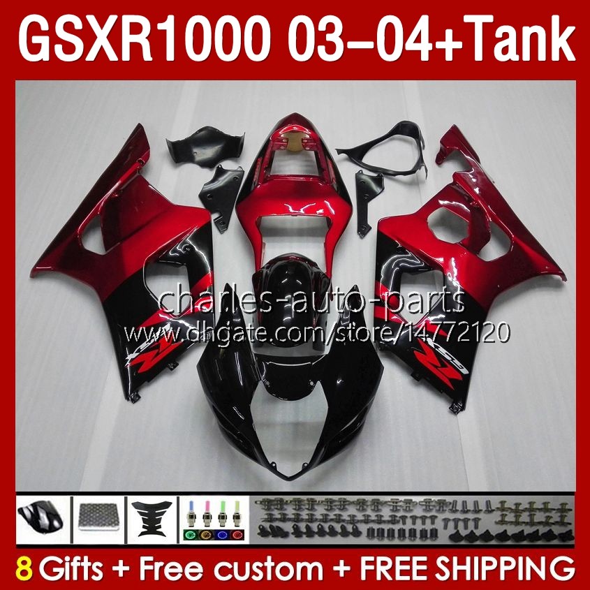 Zbiornik Fairings zbiornik do Suzuki GSXR-1000 K 3 GSXR 1000 CC K3 03-04 Wtryskowy Body Mold Mold 147NO.136 GSX-R1000 1000cc GSXR1000 2003 2004 GSX R1000 03 04 OEM Fairing Dark Red BLK