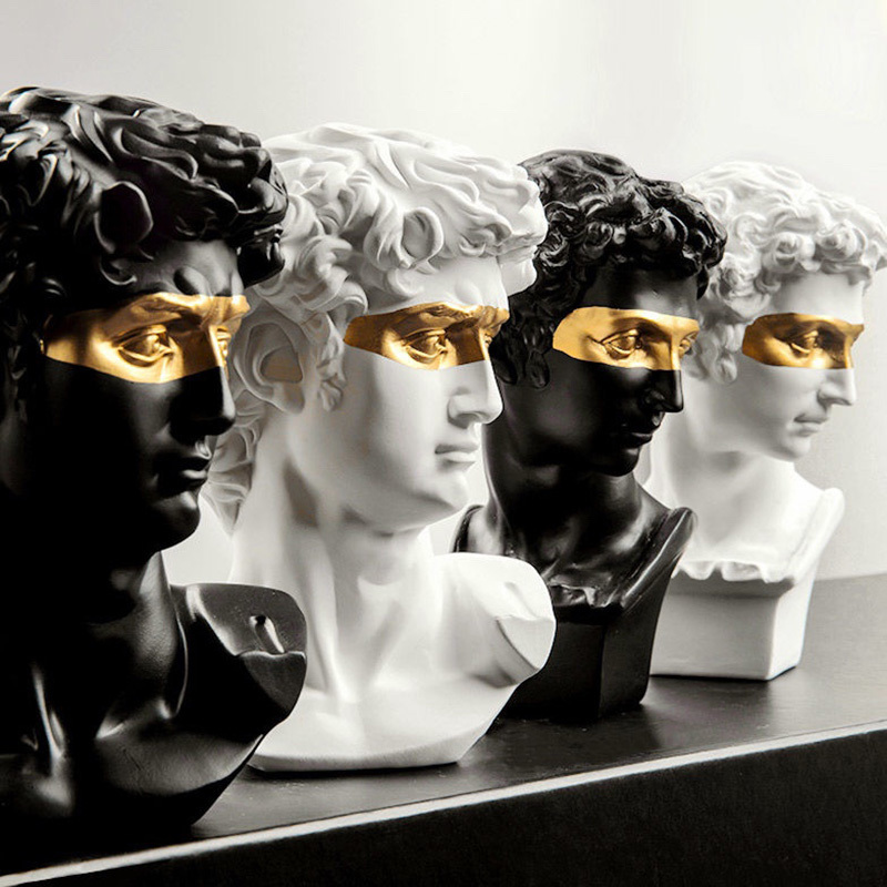 装飾的なオブジェクトの置物マスクされたデビッドホームデコレーションヘッドバスト彫像彫刻樹脂モダンアブストラクトアートスケッチデスクトップ2694967