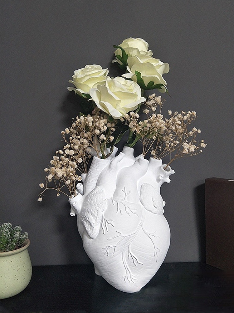 Vaso di fiori a forma di cuore anatomico Fiori secchi Contenitori Vaso di fiori Vasi d'arte Corpo in resina Scultura Pianta da tavolo Decorazioni la casa