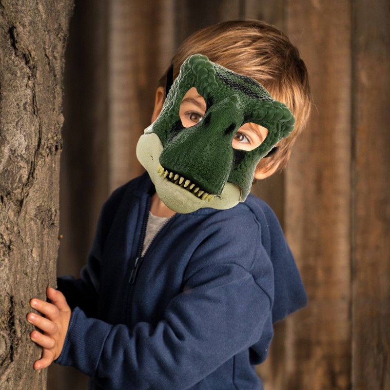 Maschere feste Maschera del mondo dei dinosauri con mascella apribile Tyrannosaurus Rex Costume cosplay di Halloween Festa bambini Puntelli di carnevale Casco a testa intera 220827