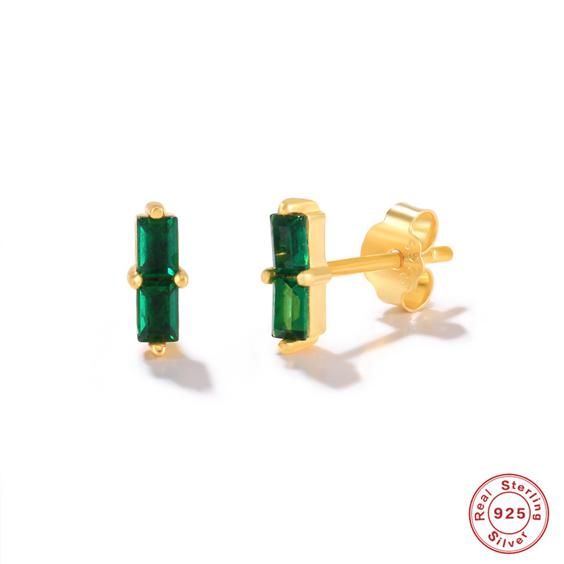 Popular Gold Studs 925 Sterling Silver Women's Earrings With Green Emerald CZ Earrings For Gift