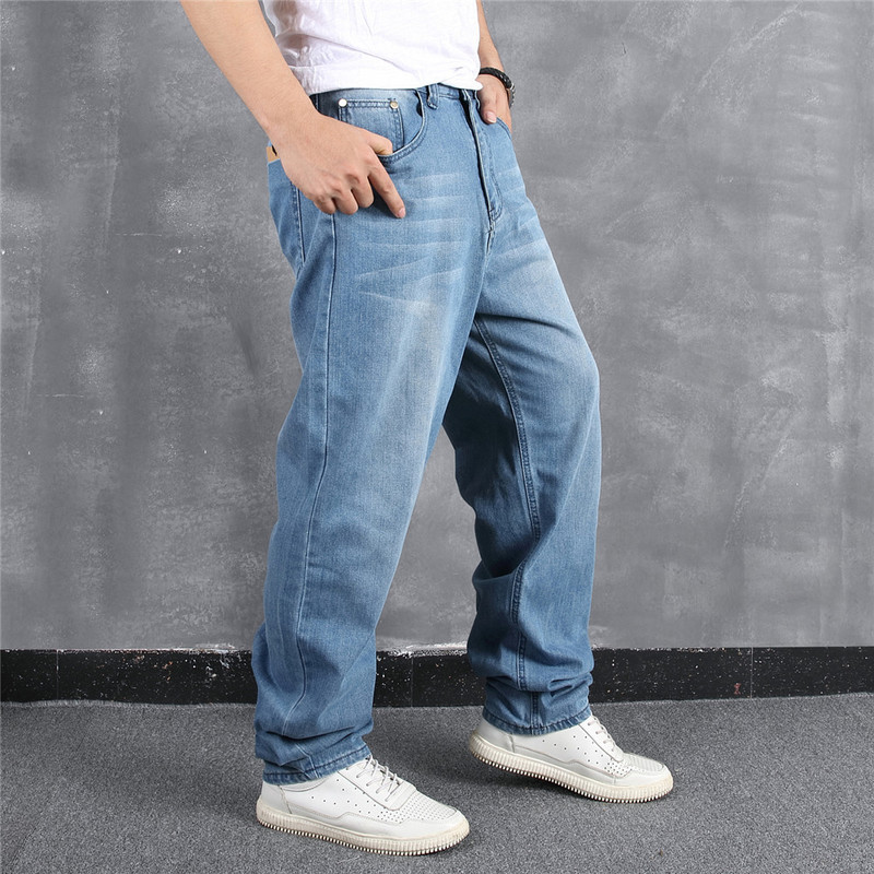 Heren jeans lichtblauwe heren jeans broek plus maat baggy hiphop losse skateboard denim Jean broek streetwear gewoon solide jeans voor mannen 220827