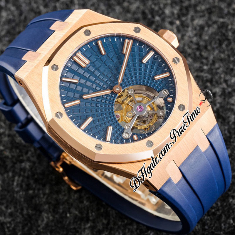 R8F V3 Flying Tourbillon A2950 Automatische heren Watch zelfwindende 2653 extra dunne 41 mm Rose Gold Sihh Blue Dial Rubber Strap 2022 Super Edition PureitMe D4