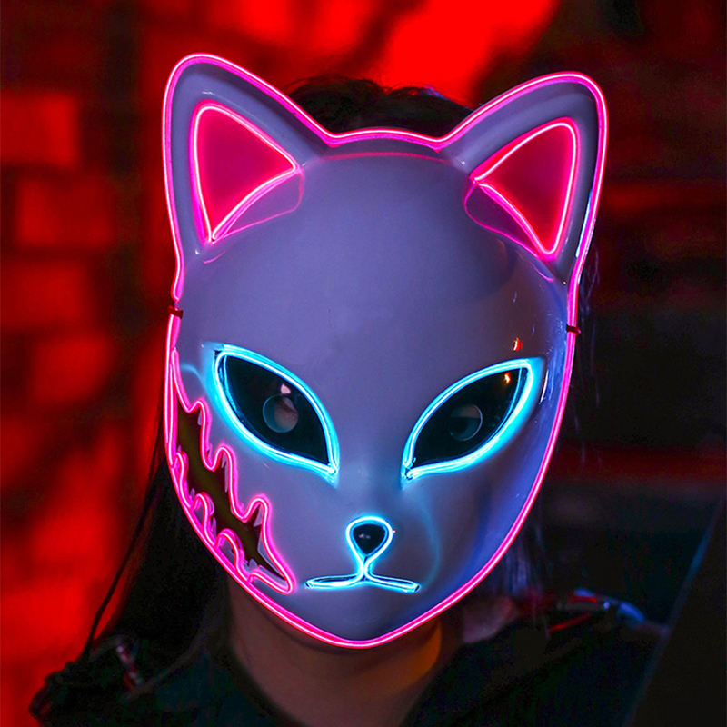 Masques de fête LED Demon Slayer Tanjirou Sabito Makomo Cosplay Light Up Halloween pour hommes femmes mascarade Costume accessoires 220826