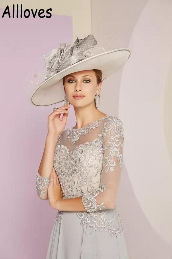 Elegantes Chiffon-Kleid für die Mutter in A-Linie mit 3/4-Ärmeln, Spitzenapplikationen, für Hochzeitsgäste, Partykleider, Teelänge, Plus-Size-Kleid für die Brautmutter CL0998
