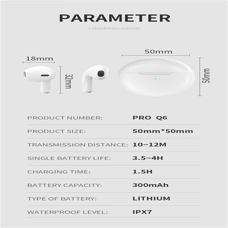 Air Pro 6 TWS 무선 헤드폰 Mic Fone Bluetooth 이어폰 포함 iPhone 용 스포츠 실행 헤드셋 Xiaomi Pro6 이어 버드 이어 버드 선물