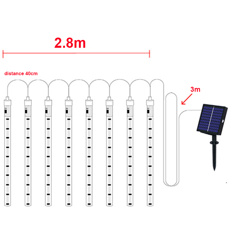 Meteor dusch sträng lampa soldrivna 8 stjul ljus snöfall led remsor regnrör 30 50 80 cm rör eu us uk au plugg