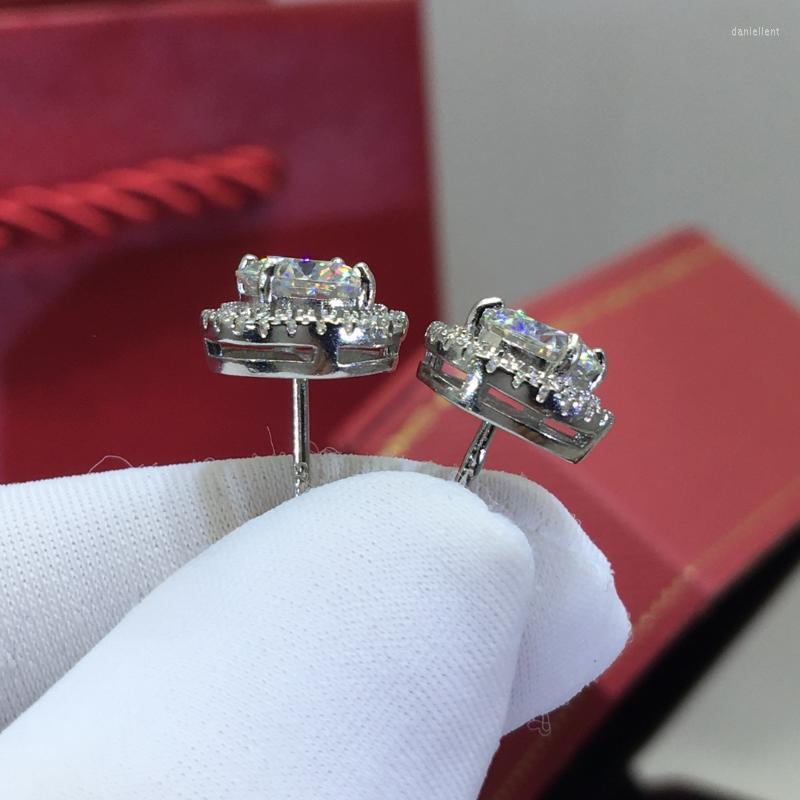 Stud Earrings Silver 925 Original Diamond Test Past Round Brilliant Cut Total 4 Carat D Color Moissanite For Women Gemstone Jewelr288g