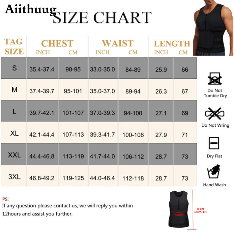 Aiithuug Sauna Gilet pour Hommes Néoprène Sweat Gilet Taille Formateur Débardeur Corps Shaper Fermeture Éclair Corset Compression Chemise D'entraînement 220826