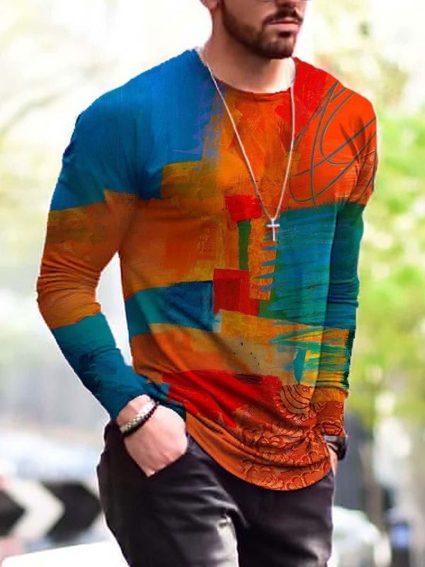 Men's T-Shirts Autumn Mens Oversized Vintage Long Sleeve T Fashion Harajuku Ethnic Printed O Collared Tee Playeras Hombre 220920