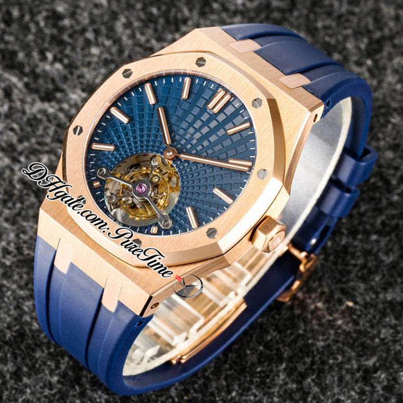 R8F V3 Flying Tourbillon A2950 Automatic Mens Watch Selfwinding 2653 Extra Thin 41mm Rose Gold SIHH Blue Dial Rubber Strap 2022 Super Edition Pureitme D4