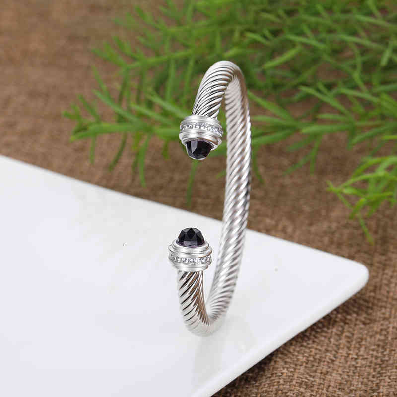 Twist Designer Bangle Jewelry Cable Bracelets Men Cuff Bracelet Charm Bracelet 7mm Women Wedding Full Cubic Zirconia Crystal Open 343z