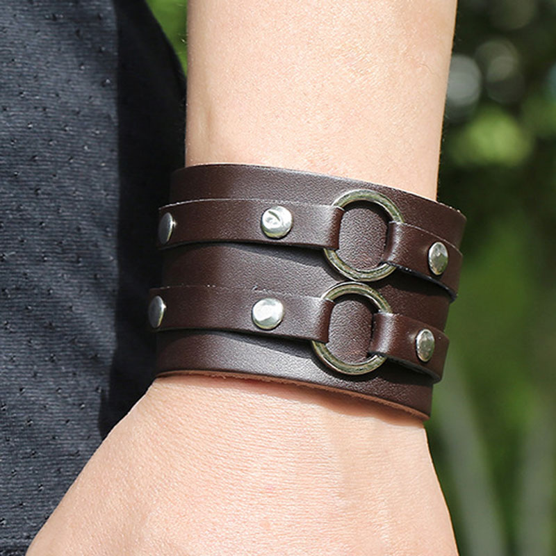 Black Brown Color Leather Handmade Charm Bracelets Wide Braided Adjustable Biker Bangle Jewelry Party Club Decor