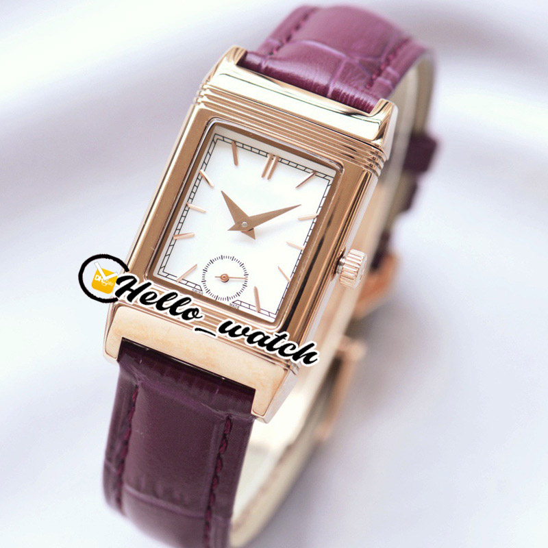 Nuevo 180 Grados Reverso Reloj de cuarzo suizo para mujer Q2568101 Esfera blanca Marcadores de barra Caja de oro rosa Correa marrón Relojes Lday Alta calidad 23 mm HWJL HelloWatch E201B1