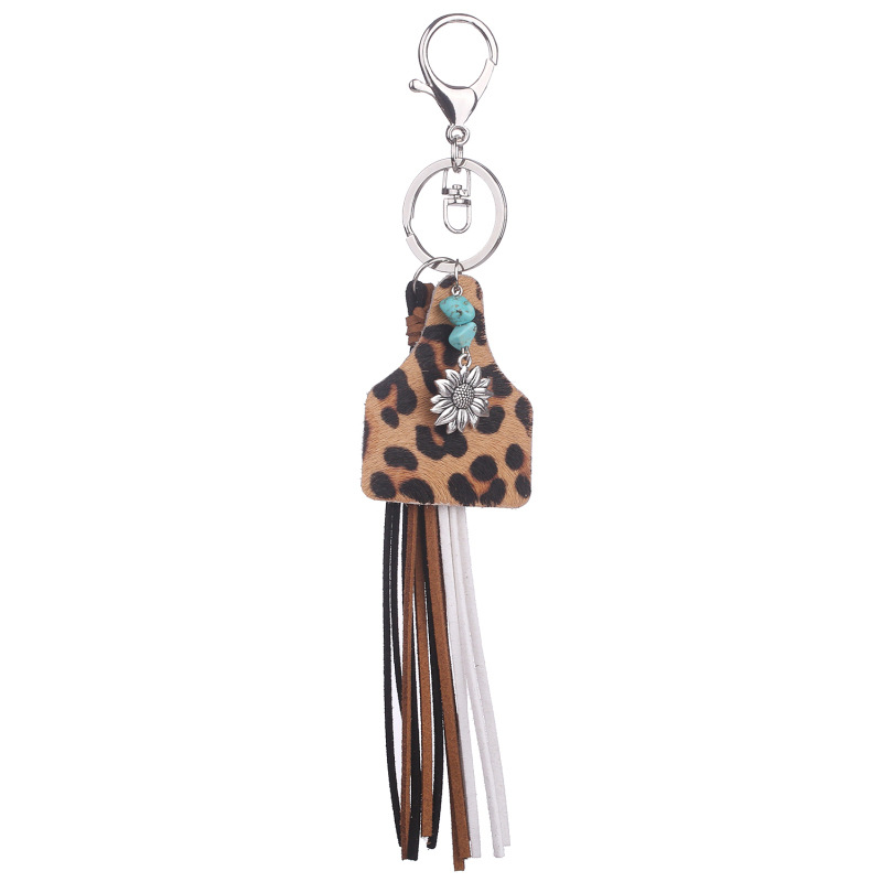 Porte-clés en cuir PU, pierre de cristal naturel, pompon, accessoires de mode, pendentif, porte-clés