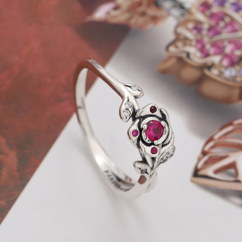 Schoonheid Rode Roos Bloem Ring Authentieke Sterling Zilveren Vrouwen Meisjes Bruiloft designer Sieraden voor pandora CZ diamanten Ringen met Originele doos