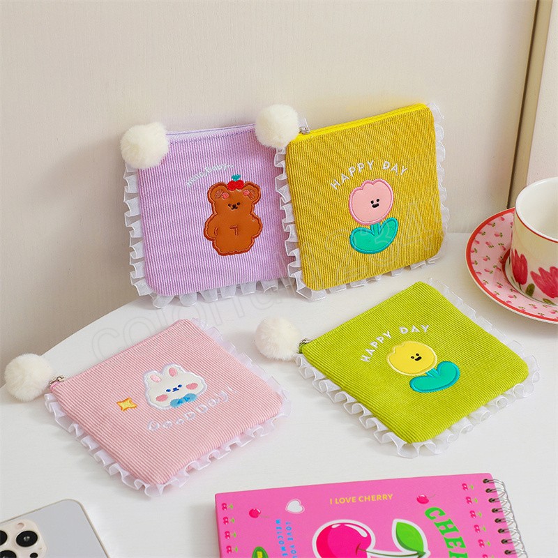 Corduro Korea Girls Coin Burse Women Sanitary Napkin Bag Card Feminino Clear Tampon Storage Dinheiro Bolsa Crian￧as Crian￧as