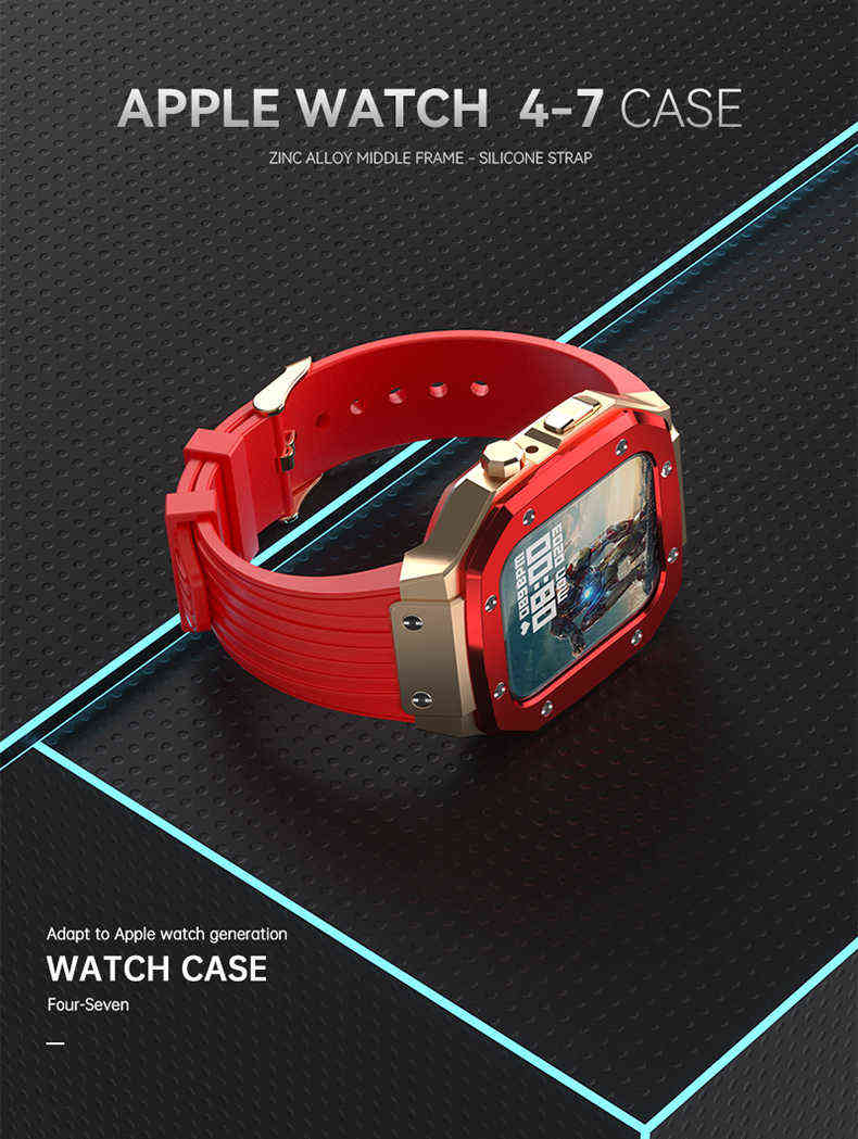 Uhrenarmbänder Edelstahl-Modifikations-Mod-Kit DIY-Bandgehäuse für Apple 44 mm 45 mm Luxus-Gummiarmband für i-Serie 7 6 SE 5 4 T220827