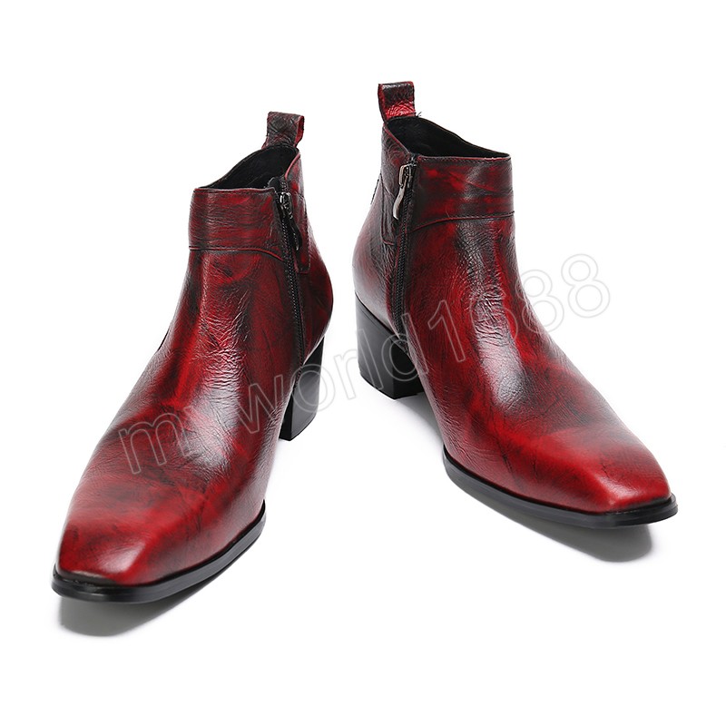 Botas de lujo hechas a mano para Hombre, Botas de cuero rojo vino con punta en pico para Hombre, Botas de tobillo para Hombre, Botas de boda para fiesta