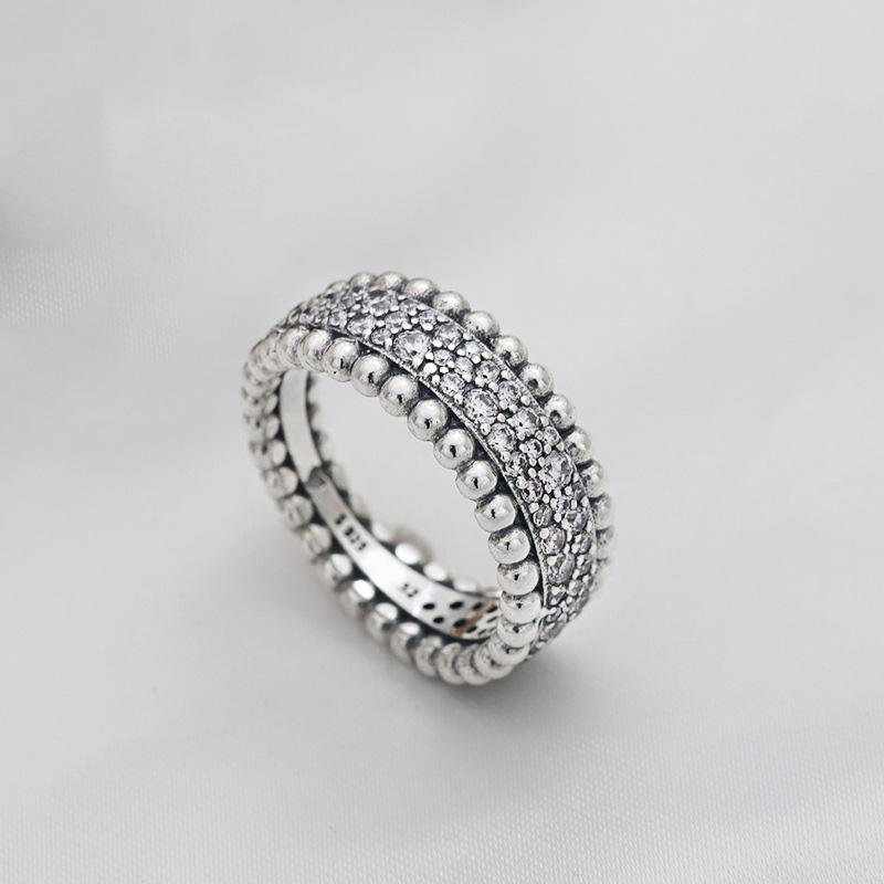 NEW Beaded Pave Band RING Authentic 925 Sterling Silver Women Mens Wedding designer Jewelry For p CZ diamond Rings with Orig9712493