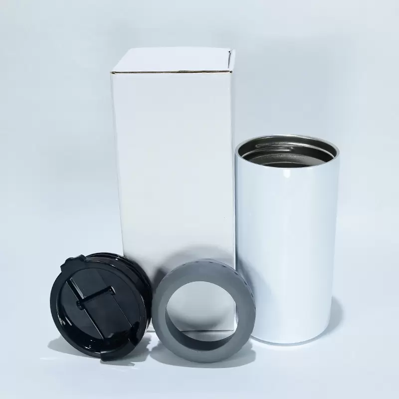 4 em 1 Tumblers sublimação 16oz latas refrigeradores brancos lisos retos em branco com 2 lídeos de aço inoxidável portadores de cerveja dupla isolada garrafas de água xícaras canecas