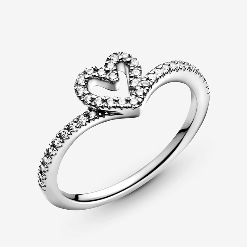 Roseguld 925 Sterling Silver Wishbone HjärtRING Kvinnor Flickor Bröllopssmycken För pandora CZ diamant Kärleksringar med original detaljförpackning