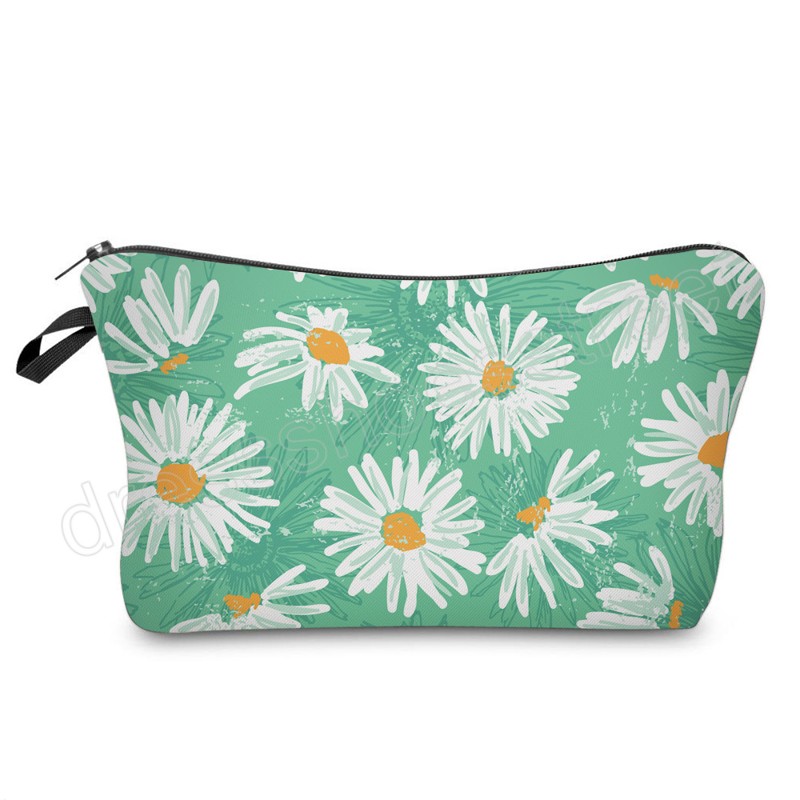 Damen-Kosmetiktasche mit Gänseblümchen-Aufdruck, Handwaschbeutel, faule Reisetasche, Reißverschluss, Damenbinde, Lippenstift, Schlüsselaufbewahrung