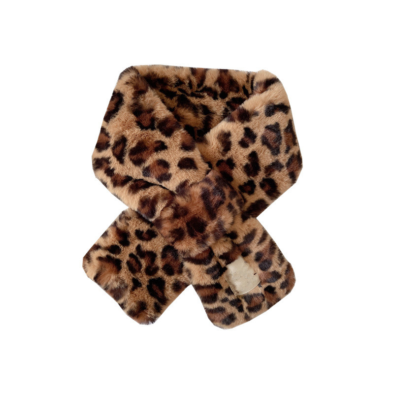 Lenço de lã com estampa de leopardo de outono e inverno, todos combinam com rex coelho de coelho, imitação de peles de peles de peles de pente de cabelo fêmea tampa do pescoço de colarinho