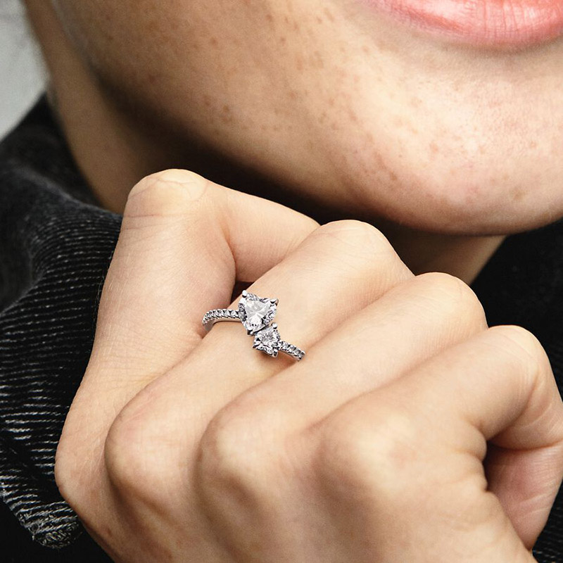 New arrival podwójne serce błyszczący pierścionek stałe 925 srebro kobiety prezent dla dziewczyny biżuteria dla kochanka pandora CZ diamentowe pierścionki z oryginalnym zestawem pudełek
