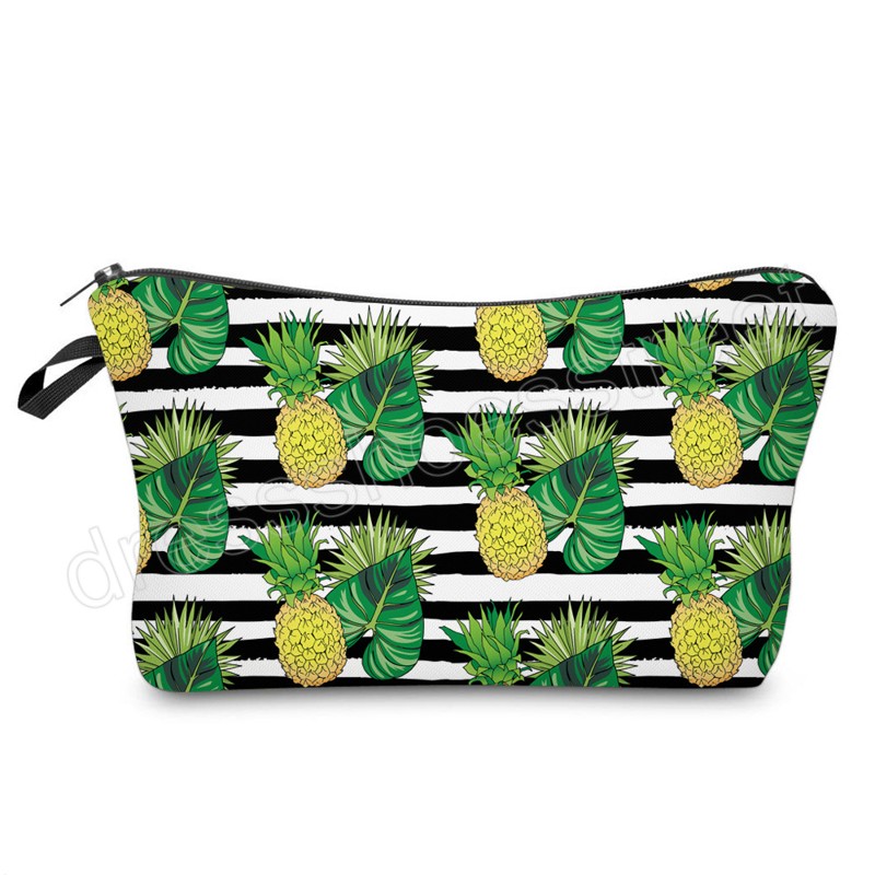 Mulheres de abacaxi estampar bolsa cosm￩tica Bolsa de lavagem de armazenamento de m￣o pregui￧osa com z￭do guardanapo de batom de guardana