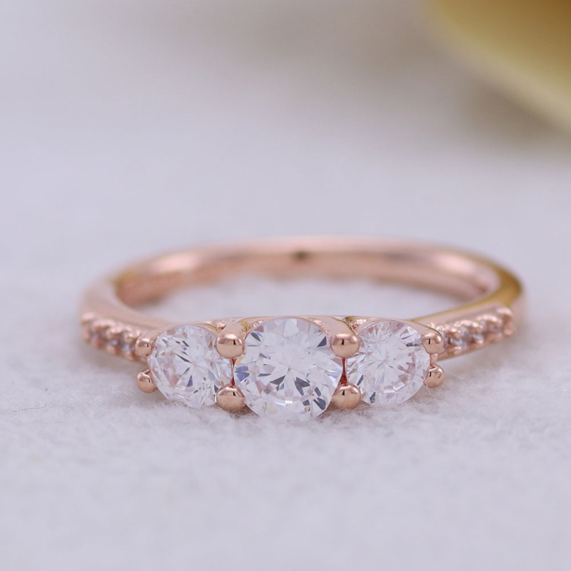 Vrouwen Clear Three-Stone Ring Authentiek 925 Zilver Rosé verguld Bruiloft Sieraden voor pandora CZ diamant vriendin Geschenk Ringen met originele doos