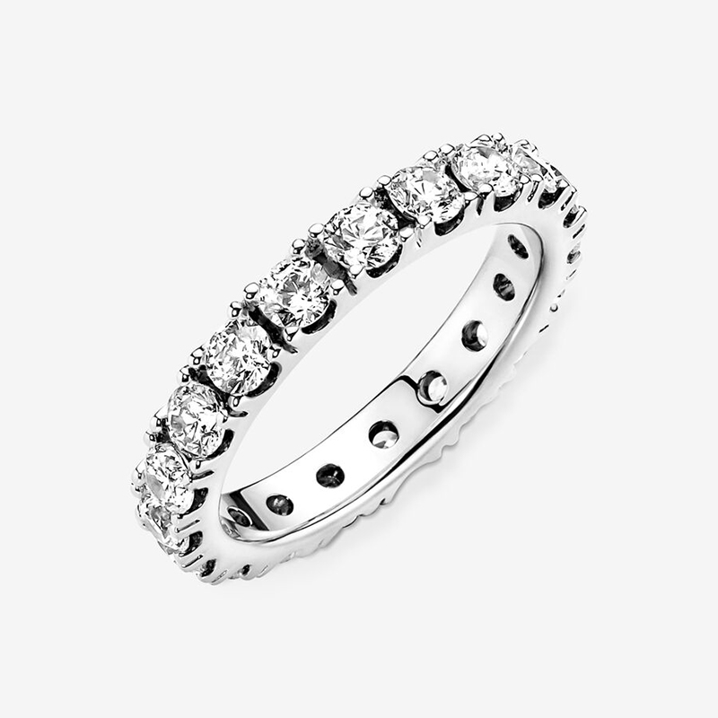Sparkling Row Eternity Ring 925 Sterling Silver Women Mens Full CZ diamond Wedding Gift Jewelry for pandora Lover Band Rings with Original box Set