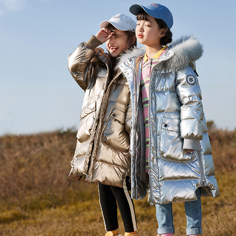 Kids Clothing Girls Down Coat MD-LONG Garnish with A Large Ermine Collar White Duck Down Outwear